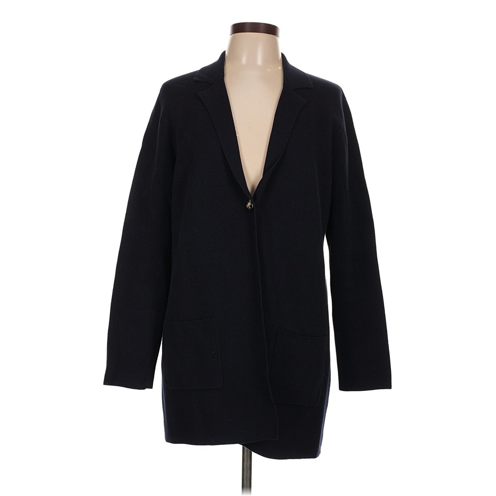 Repeat Cashmere‎ Women Black 100% Cotton Knit Blazer Cardigan Jacket Size 42 L